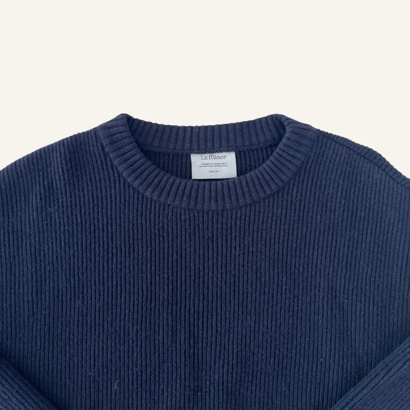 Pull femme col rond bleu marine en côtes anglaises - Seconde main