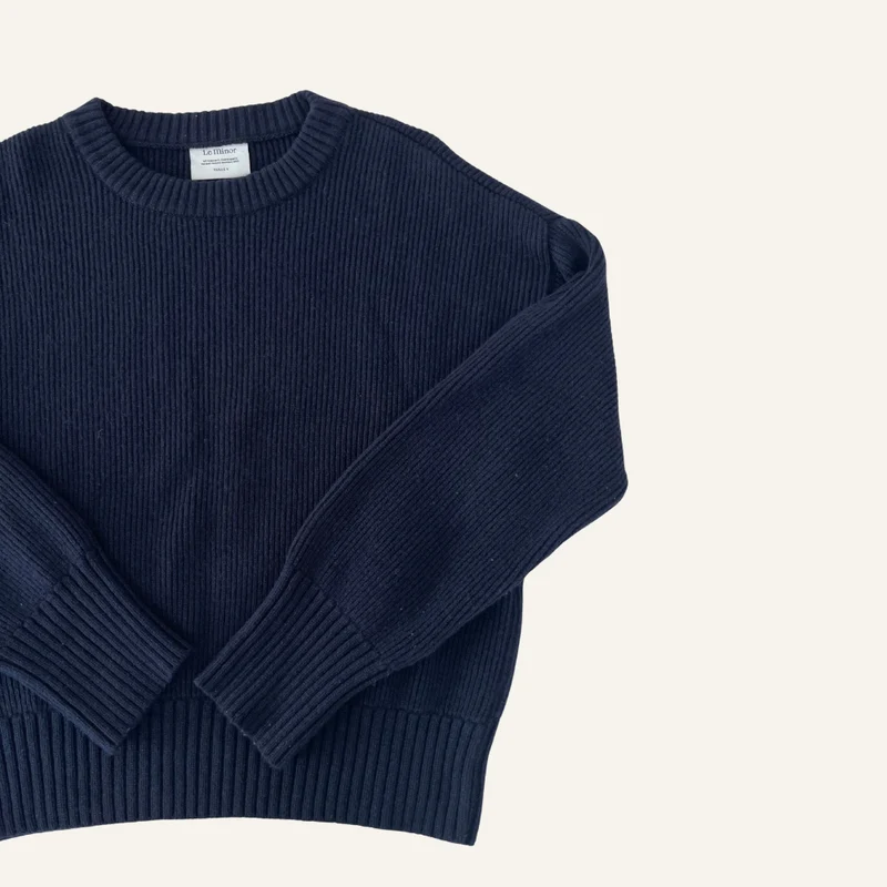 Pull femme col rond bleu marine en côtes anglaises - Seconde main