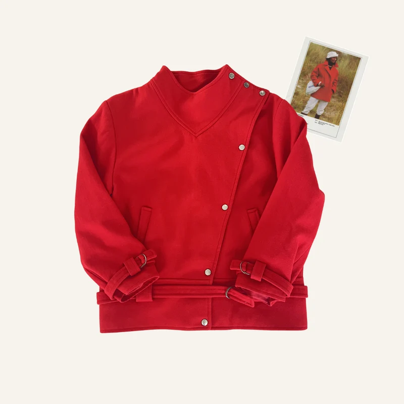 Manteau court rouge en laine pour femme - Seconde main