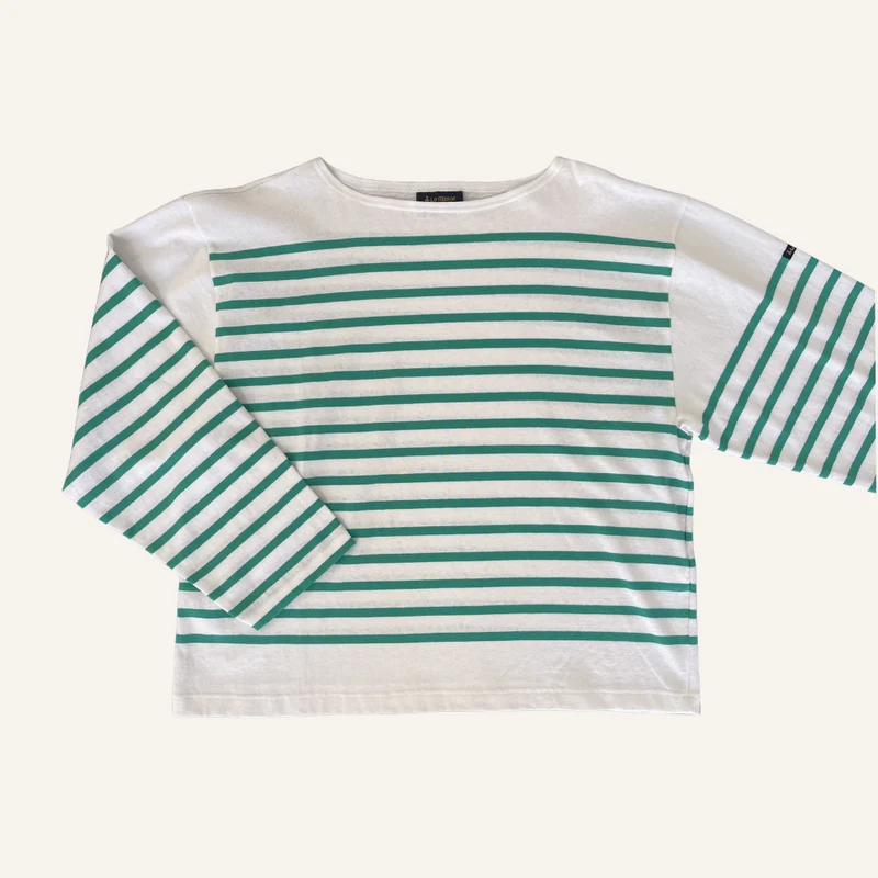 Marinière blanche et verte en coton pour femme - Seconde main