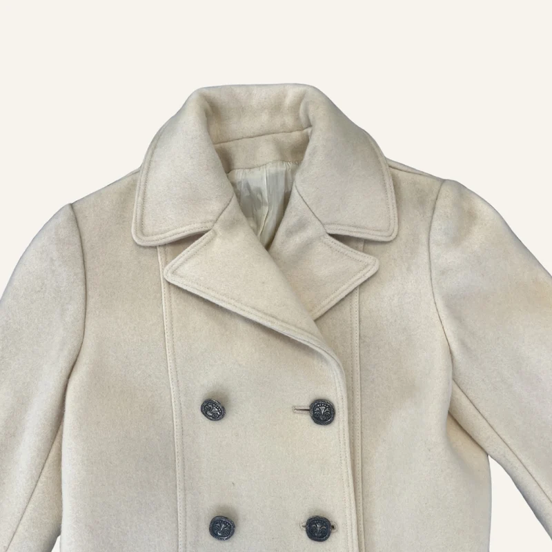 Manteau enfant écru en laine à double boutonnage - Seconde main