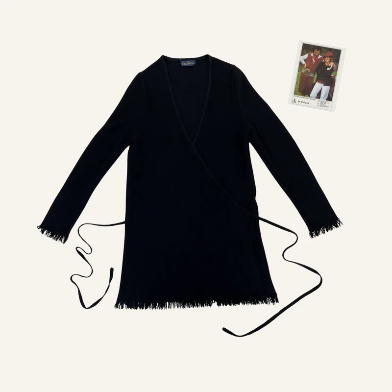 Gilet kimono cache-cœur noir en laine - Seconde main