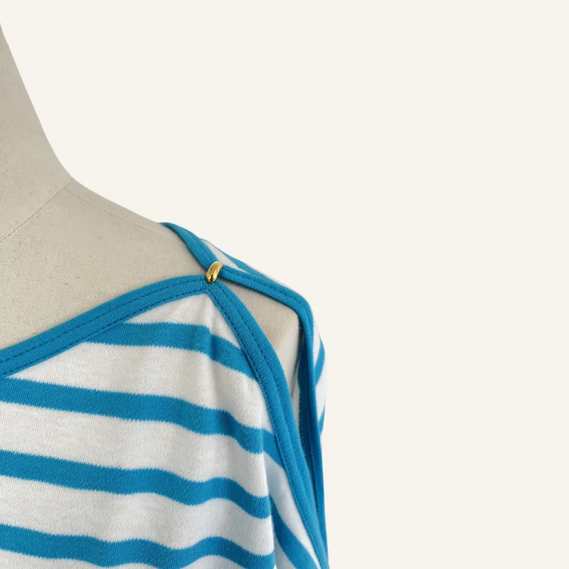 Robe marinière vintage blanche et bleu turquoise avec ceinture - Seconde main
