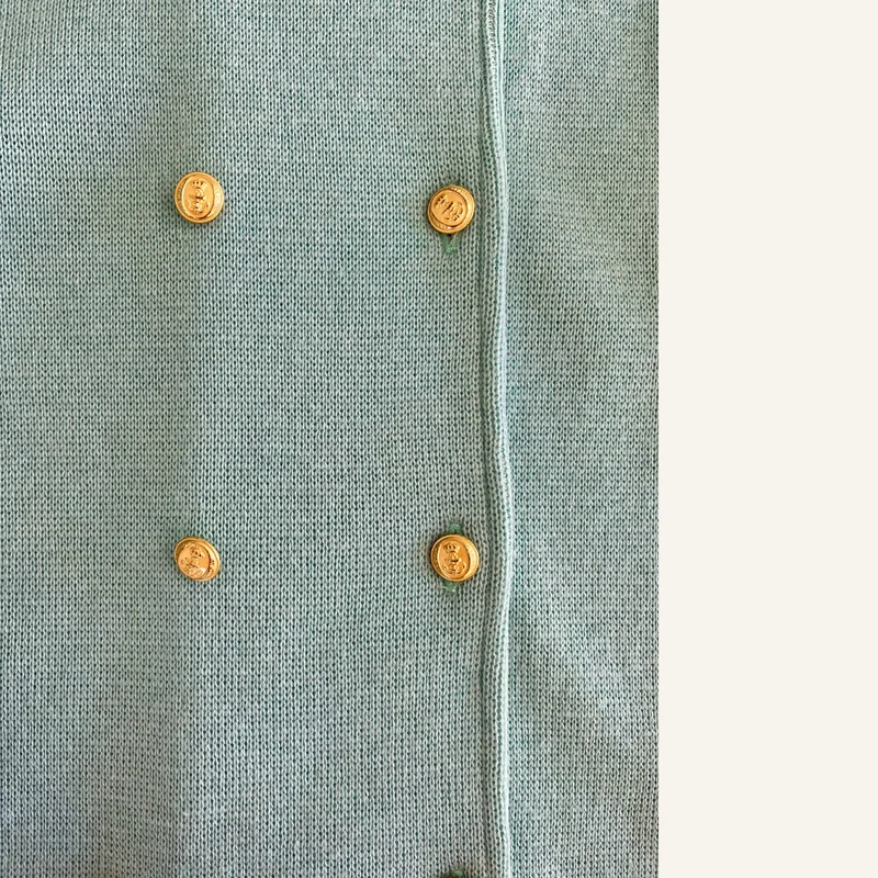 Cardigan vert pastel à boutons dorés en laine vierge pour femme - Seconde main