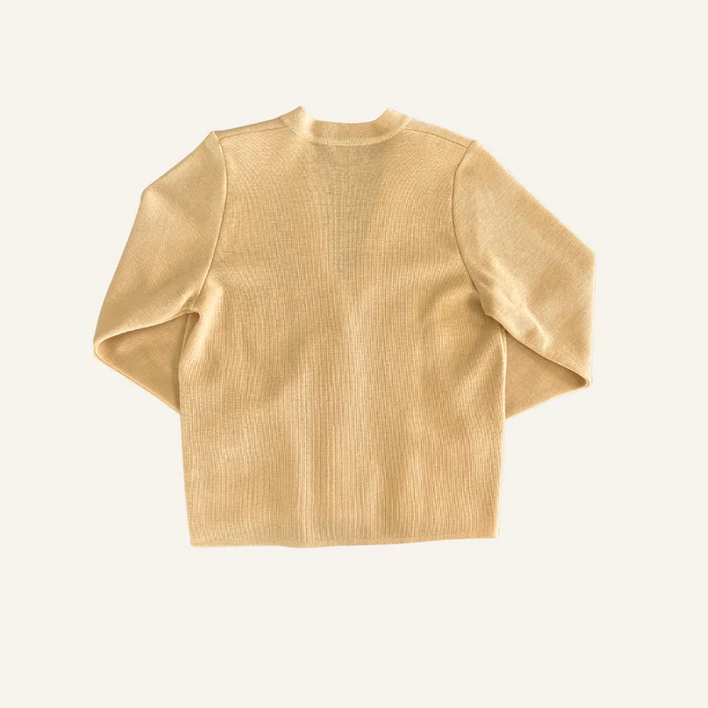 Cardigan jaune à boutons dorés en laine vierge pour femme - Seconde main