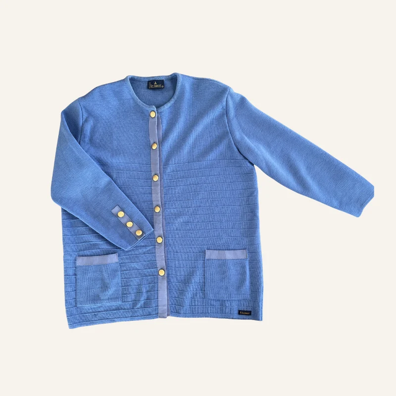 Gilet bleu ciel boutons dorés coquillage pour femme - Seconde main
