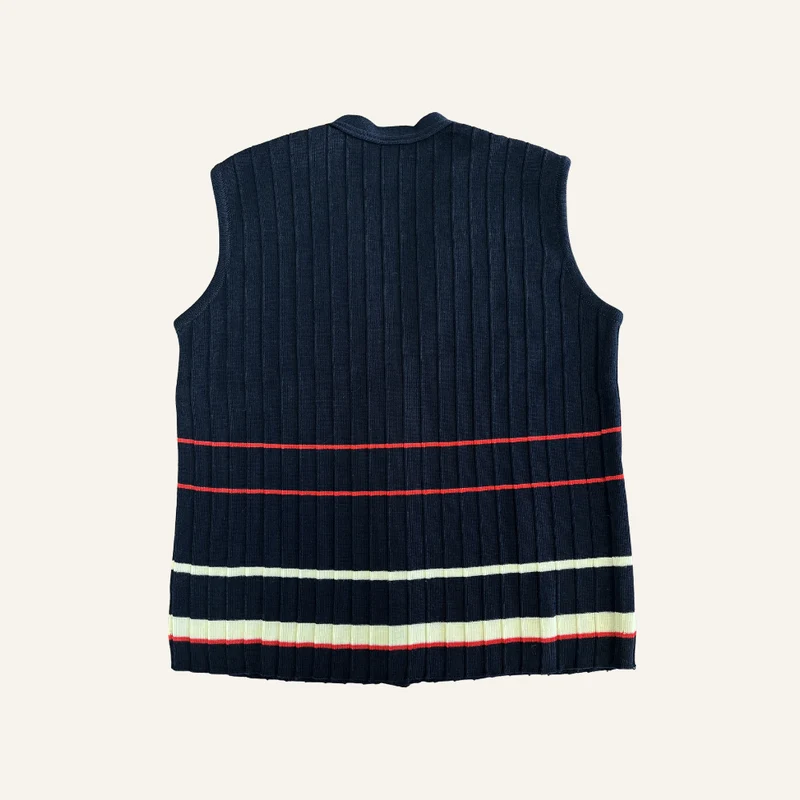 Gilet sans manches bleu marine à rayures en laine vierge pour femme - Seconde main