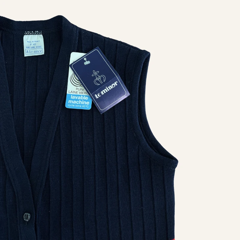 Gilet sans manches bleu marine à rayures en laine vierge pour femme - Seconde main