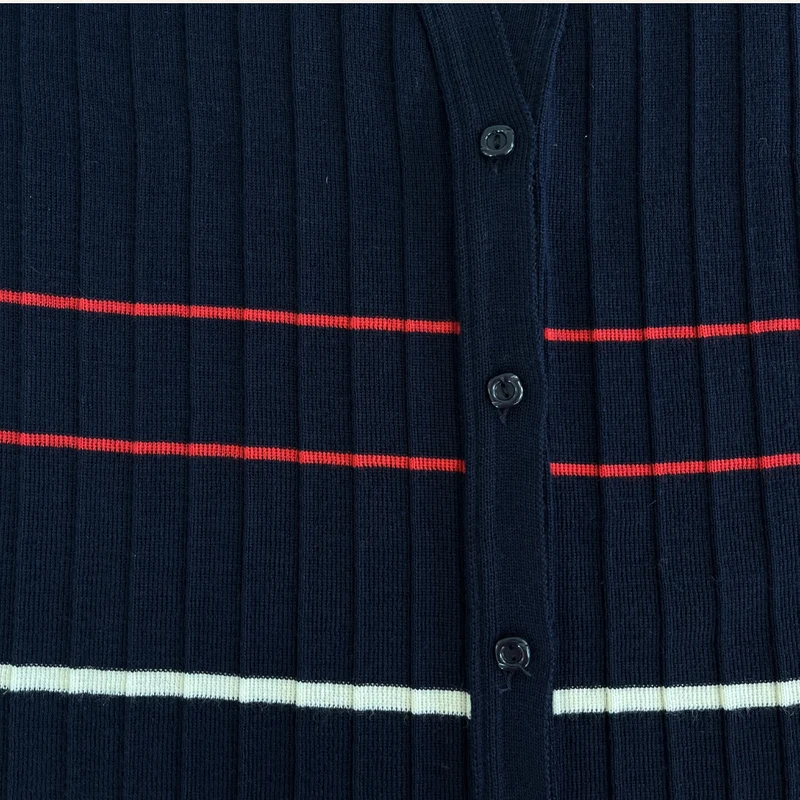 Gilet sans manches bleu marine à rayures en laine vierge pour femme - Seconde main