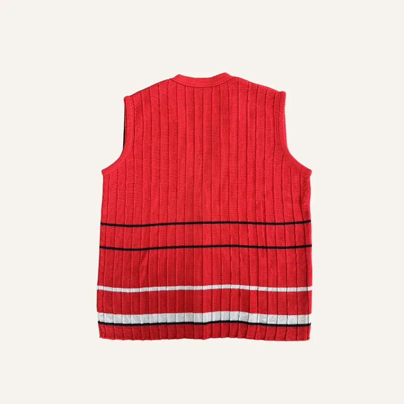 Gilet sans manches rouge à rayures en laine vierge pour femme - Seconde main