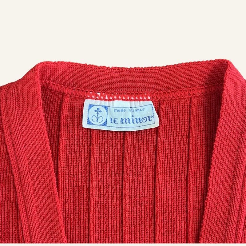 Gilet sans manches rouge à rayures en laine vierge pour femme - Seconde main