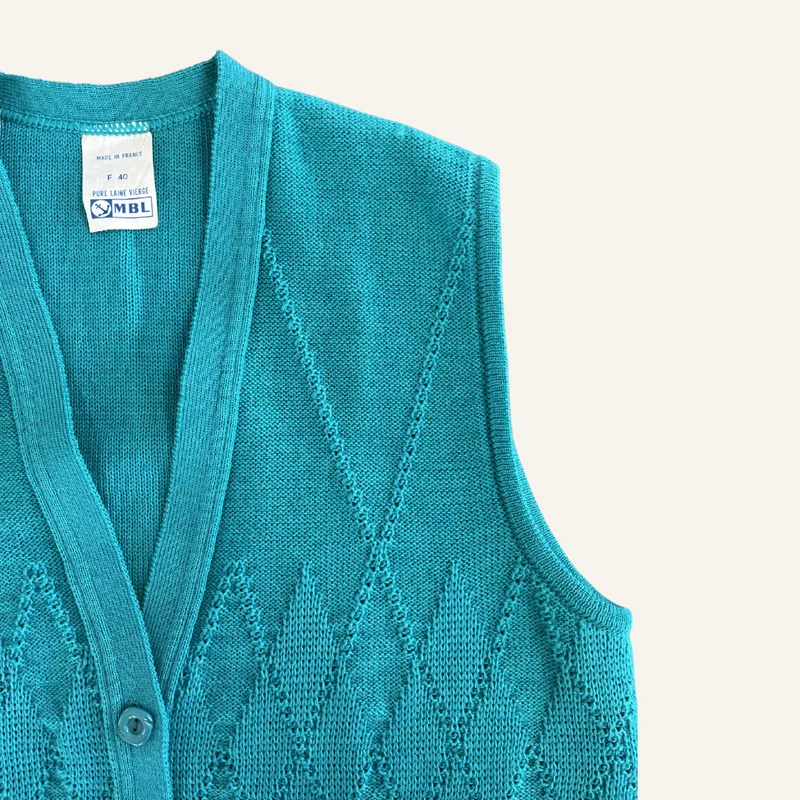 Gilet sans manches bleu en laine vierge pour femme - Seconde main