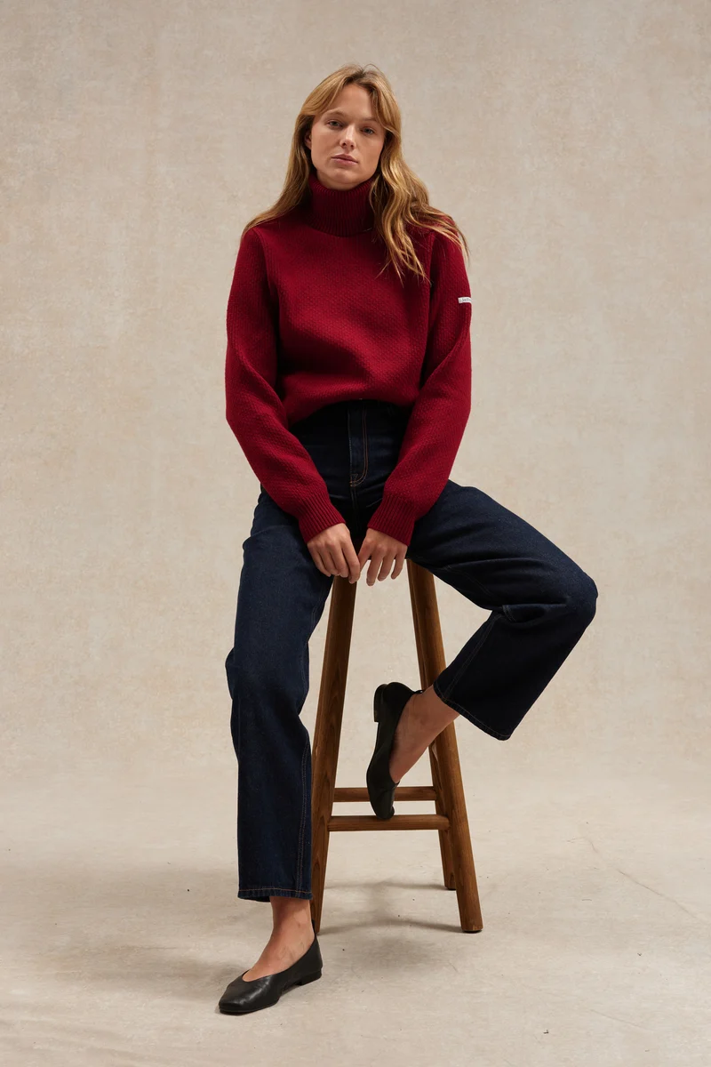 Pull col roulé Norvégien bordeaux pour femme