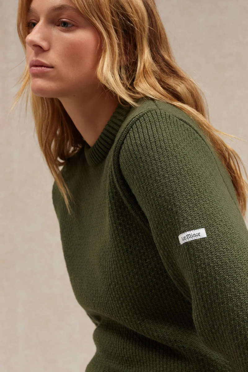 Pull col rond Norvégien olive pour femme
