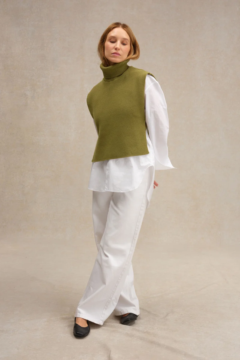 Plastron col roulé olive acide en laine mérinos pour femme
