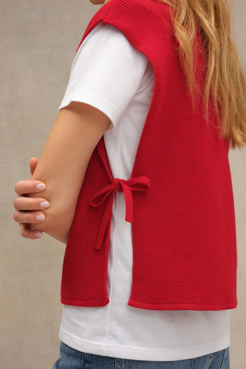 Plastron col roulé rouge en laine mérinos pour femme