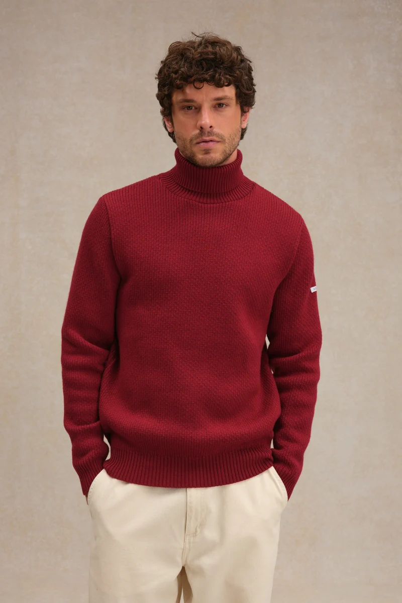 Pull col roulé Norvégien bordeaux pour homme