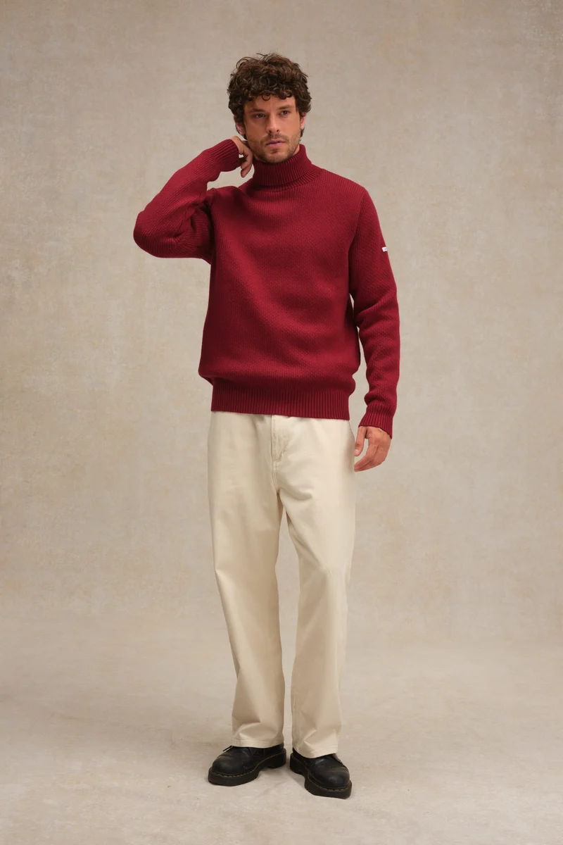 Pull col roulé Norvégien bordeaux pour homme