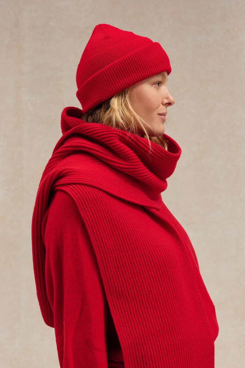 Écharpe à côtes extra doux mixte rouge