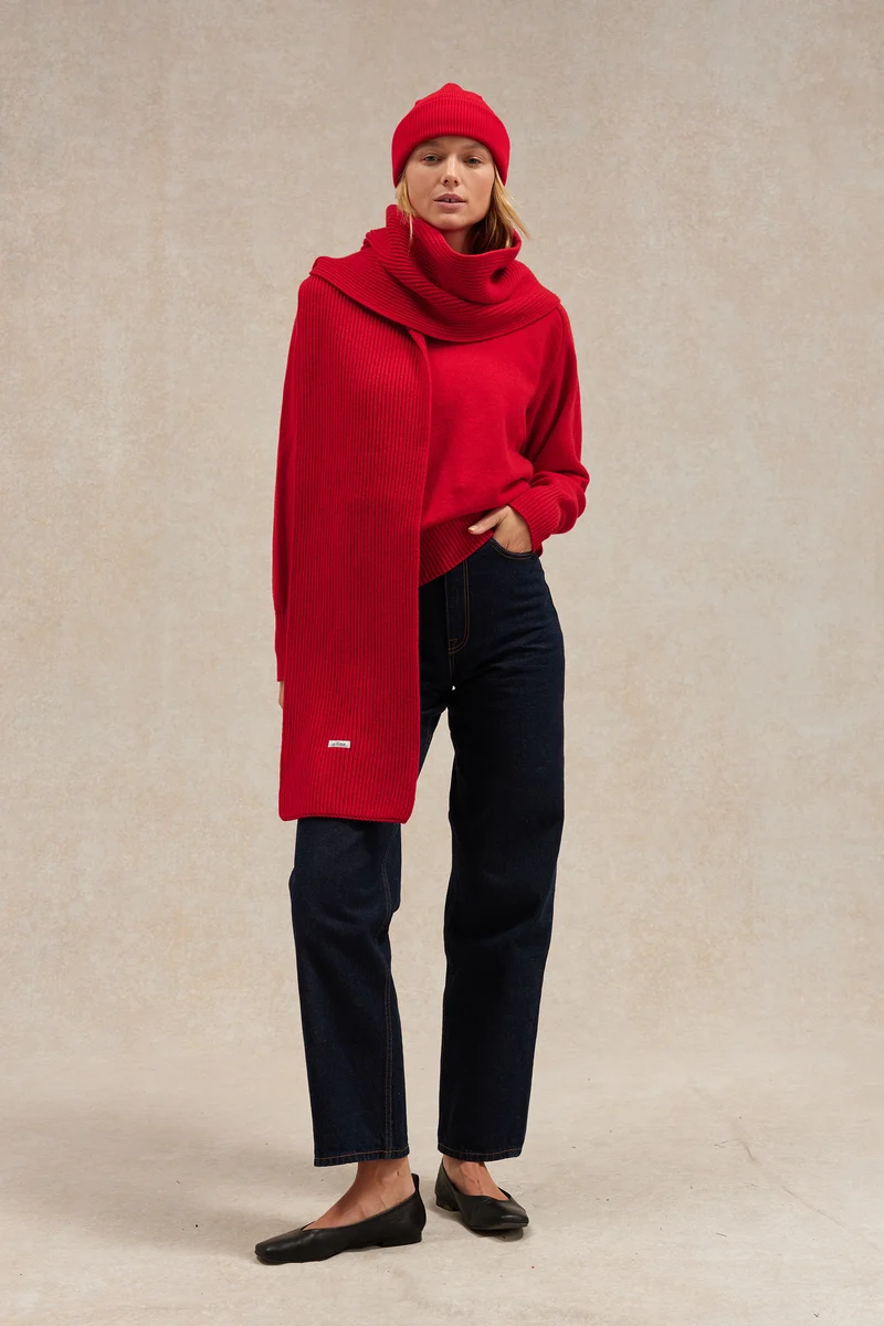 Écharpe à côtes extra doux mixte rouge