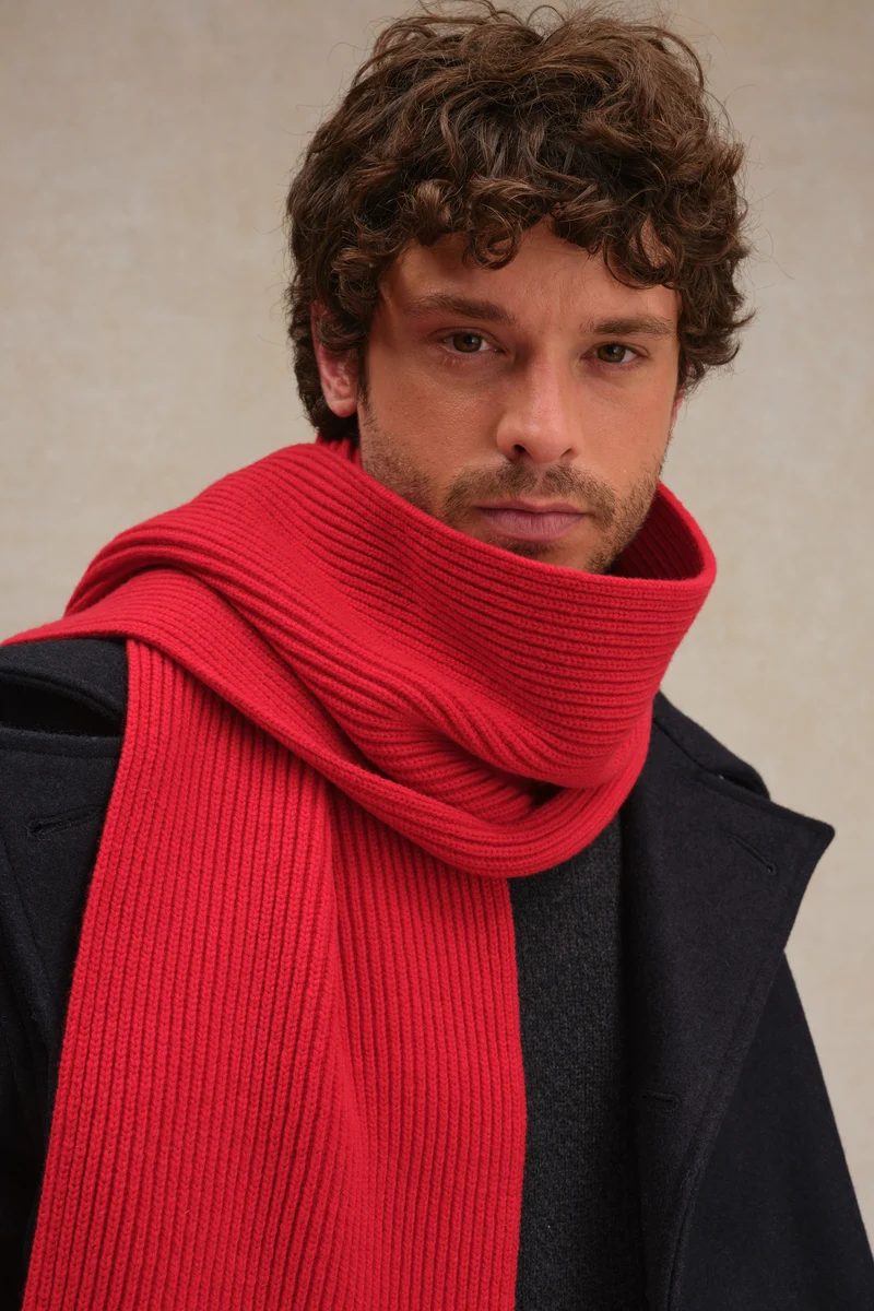 Écharpe à côtes extra doux mixte rouge