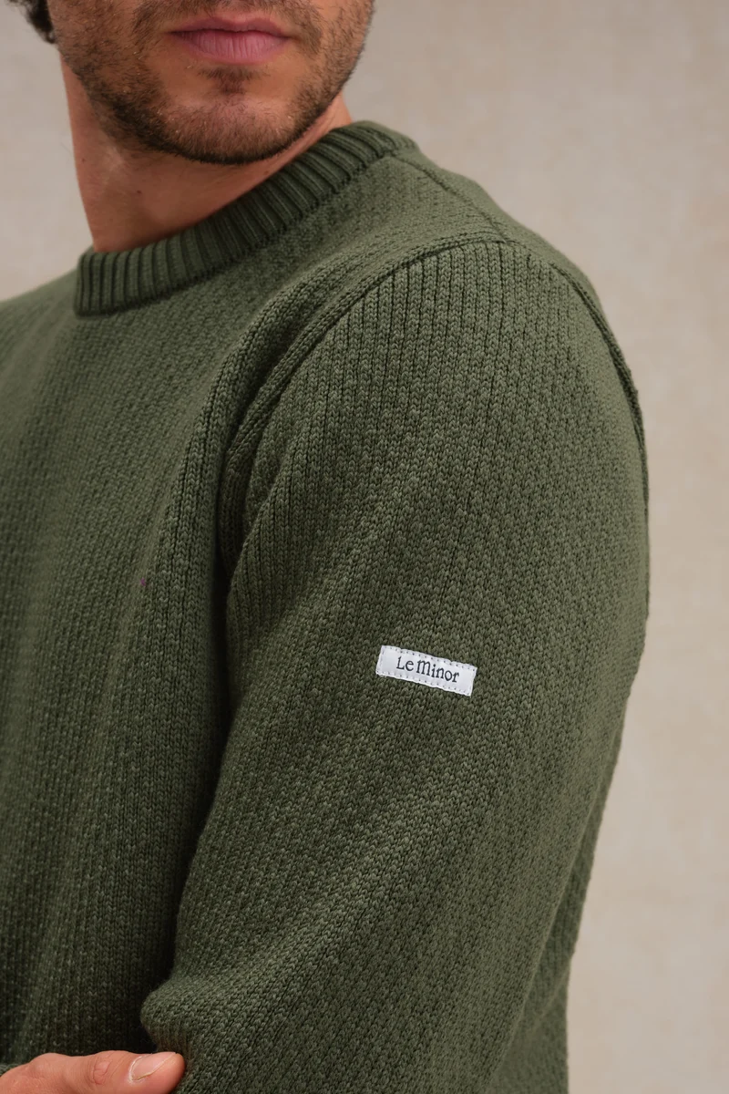 Pull col rond Norvégien olive pour homme