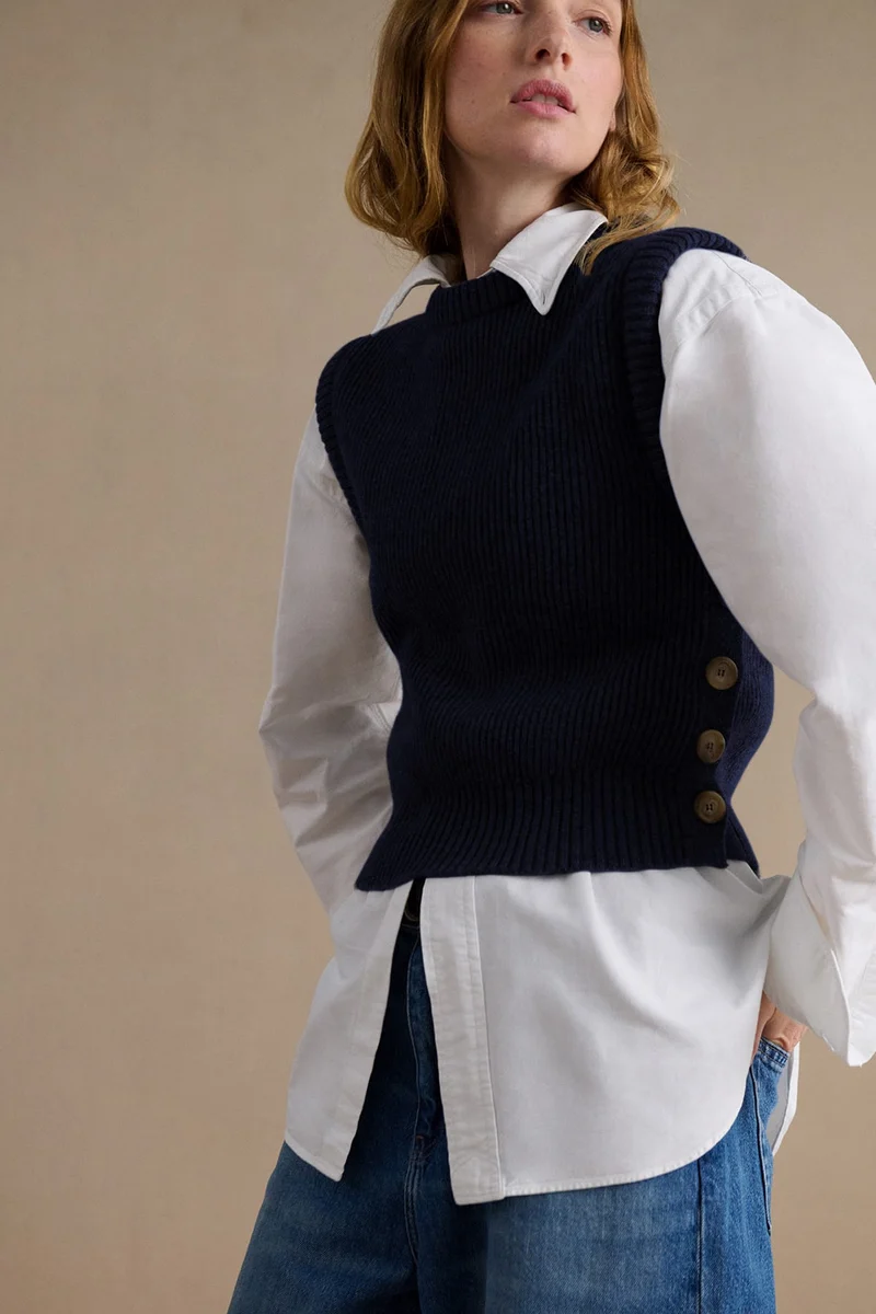 Pull sans manches bleu marine pour femme