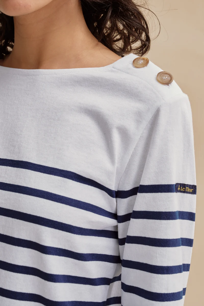 Marinière Jane à boutons blanc et marine pour femme