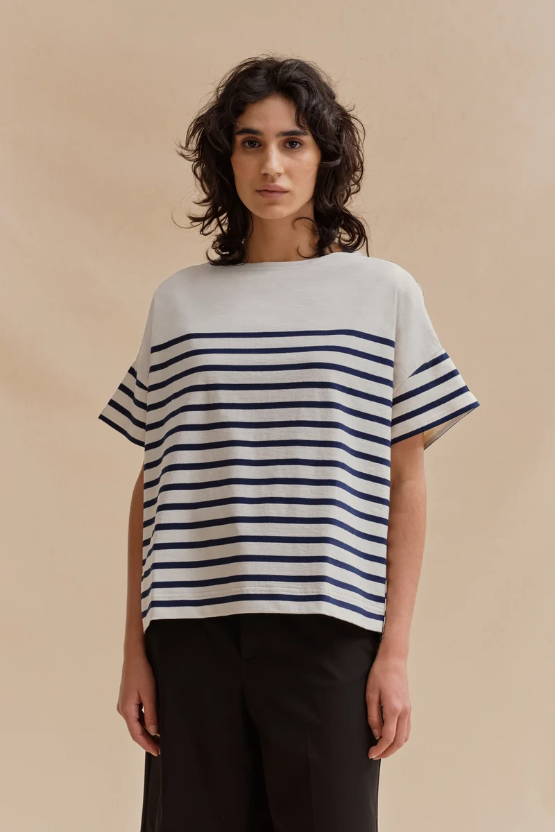 Marinière Jim oversize blanc et marine pour femme