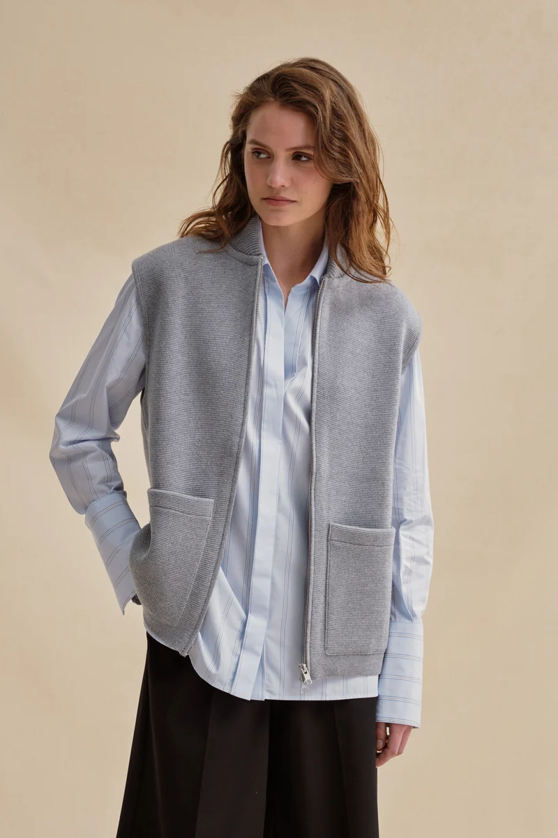 Gilet zippé gris chiné Milano pour femme