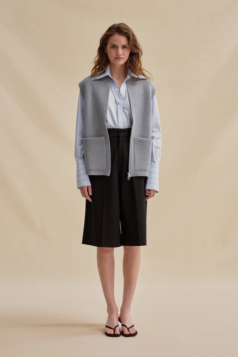 Gilet zippé gris chiné Milano pour femme
