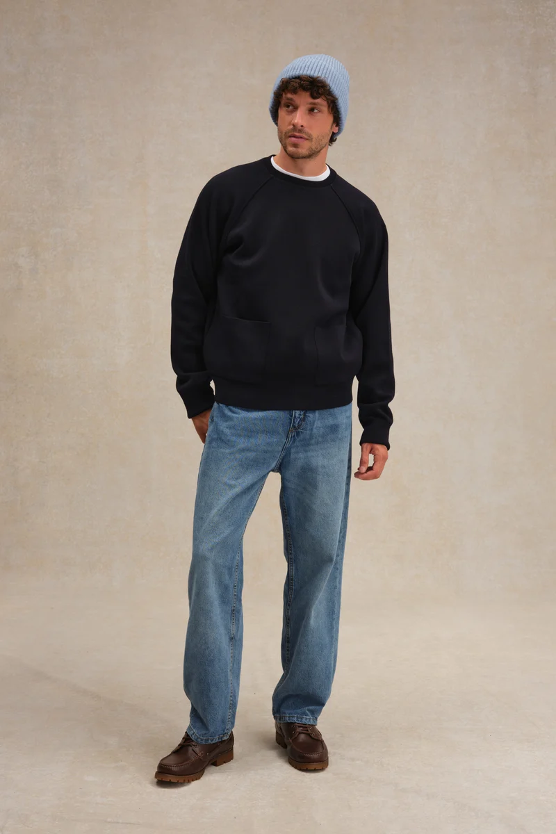 Sweatshirt bleu marine en maille milano