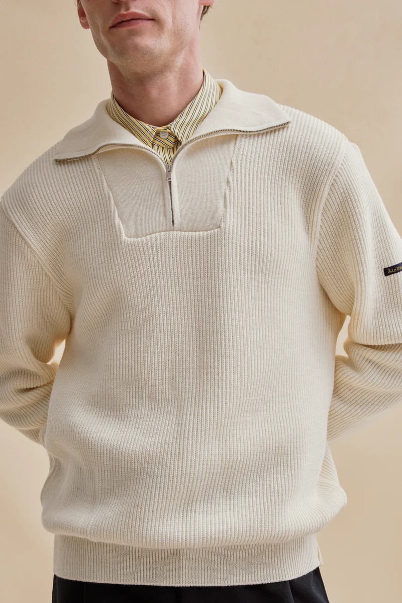 Pull camionneur écru en laine vierge pour homme