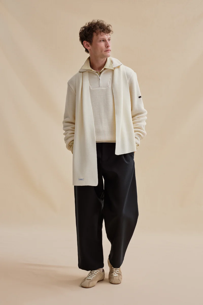 Pull camionneur écru en laine vierge pour homme