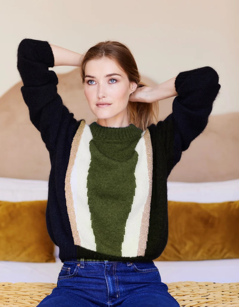 Pull Serena mohair Noir et Kaki.