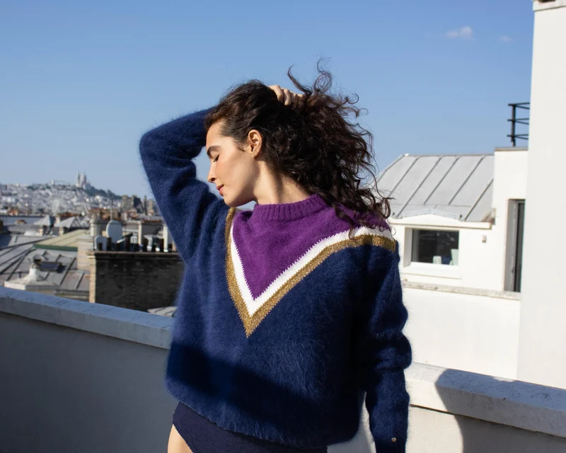 Pull Celeste Marine et mûre.