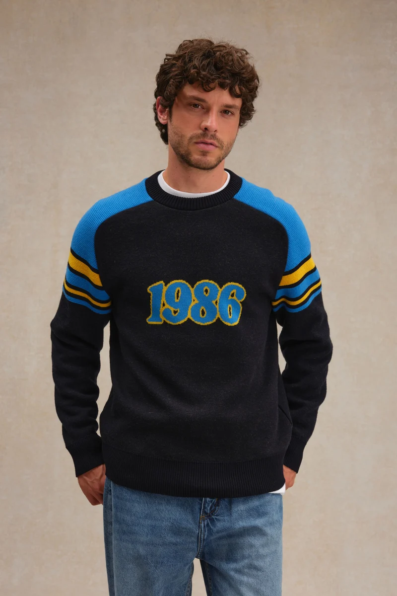 Pull 1986 bleu et jaune pour homme