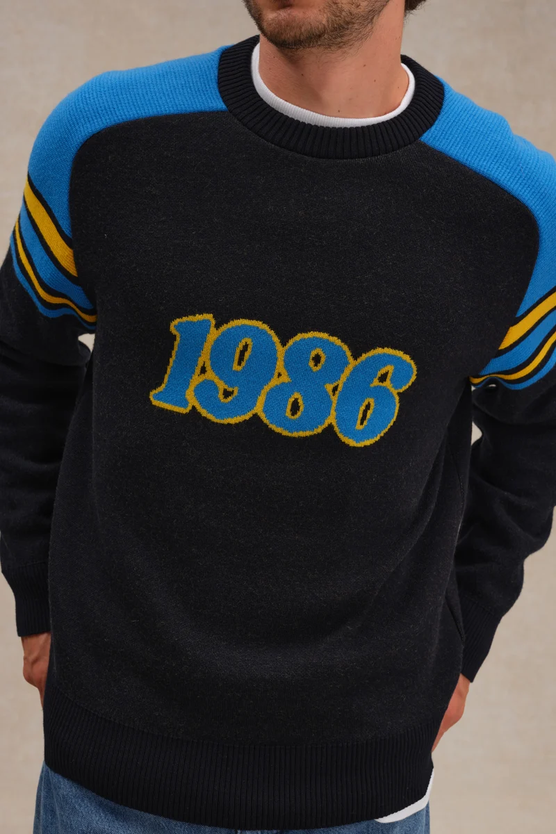 Pull 1986 bleu et jaune pour homme