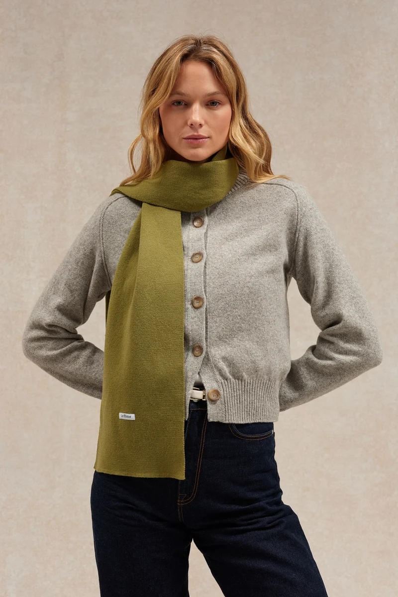 Écharpe fine mixte olive acide en maille Milano