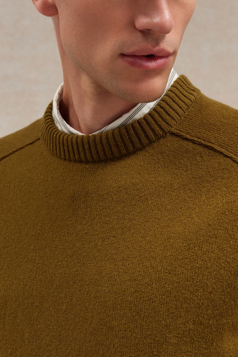 Pull homme col rond olive