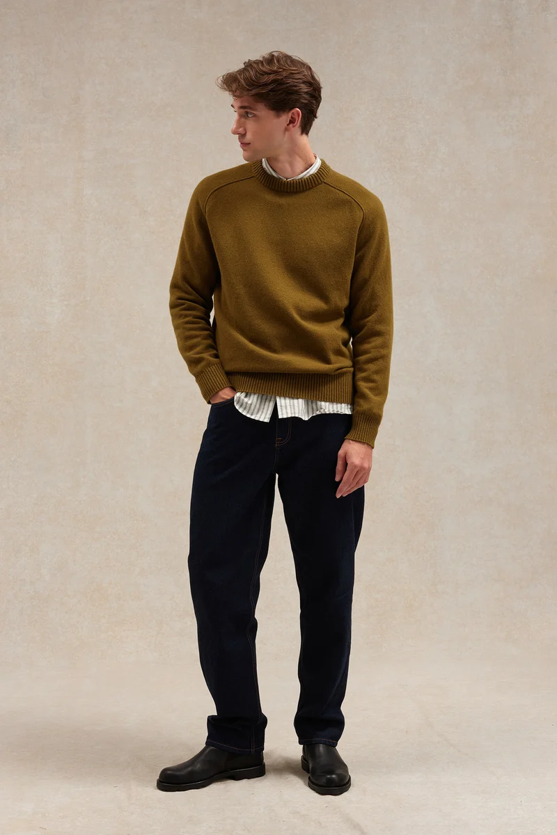 Pull homme col rond olive