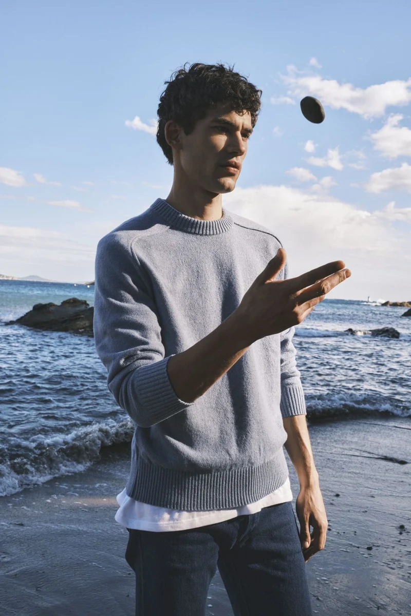 Pull homme col rond bleu orage