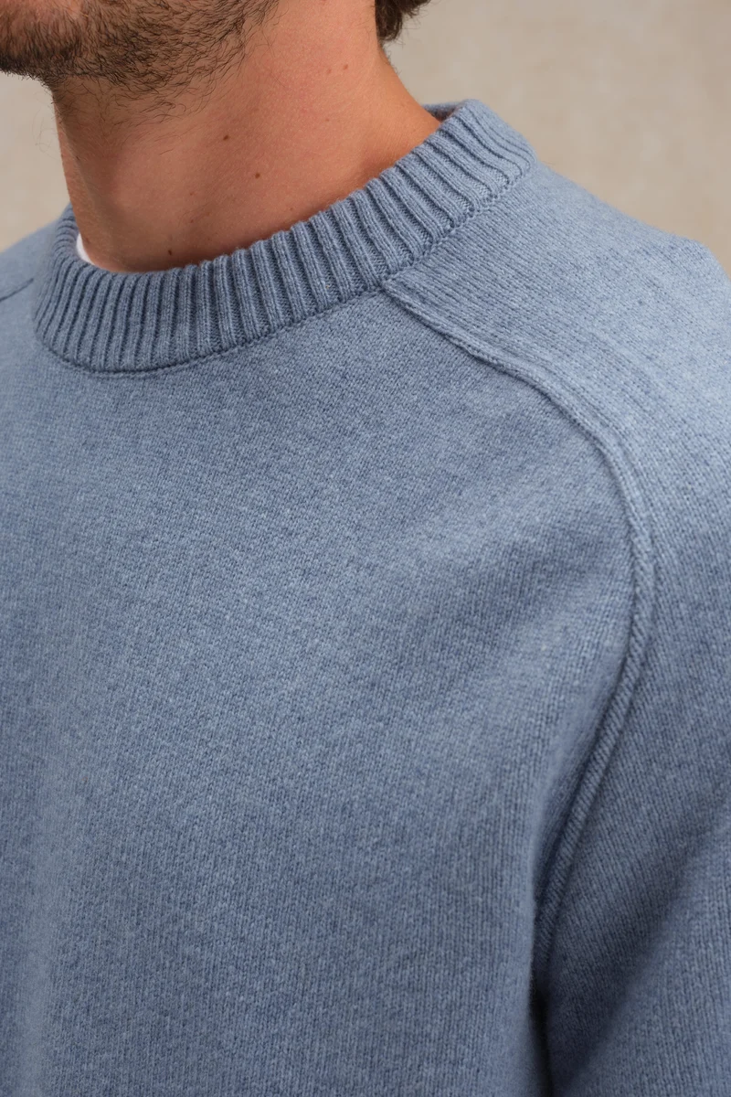 Pull homme col rond bleu orage