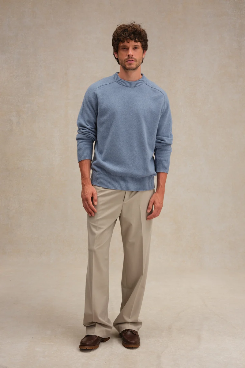 Pull homme col rond bleu orage