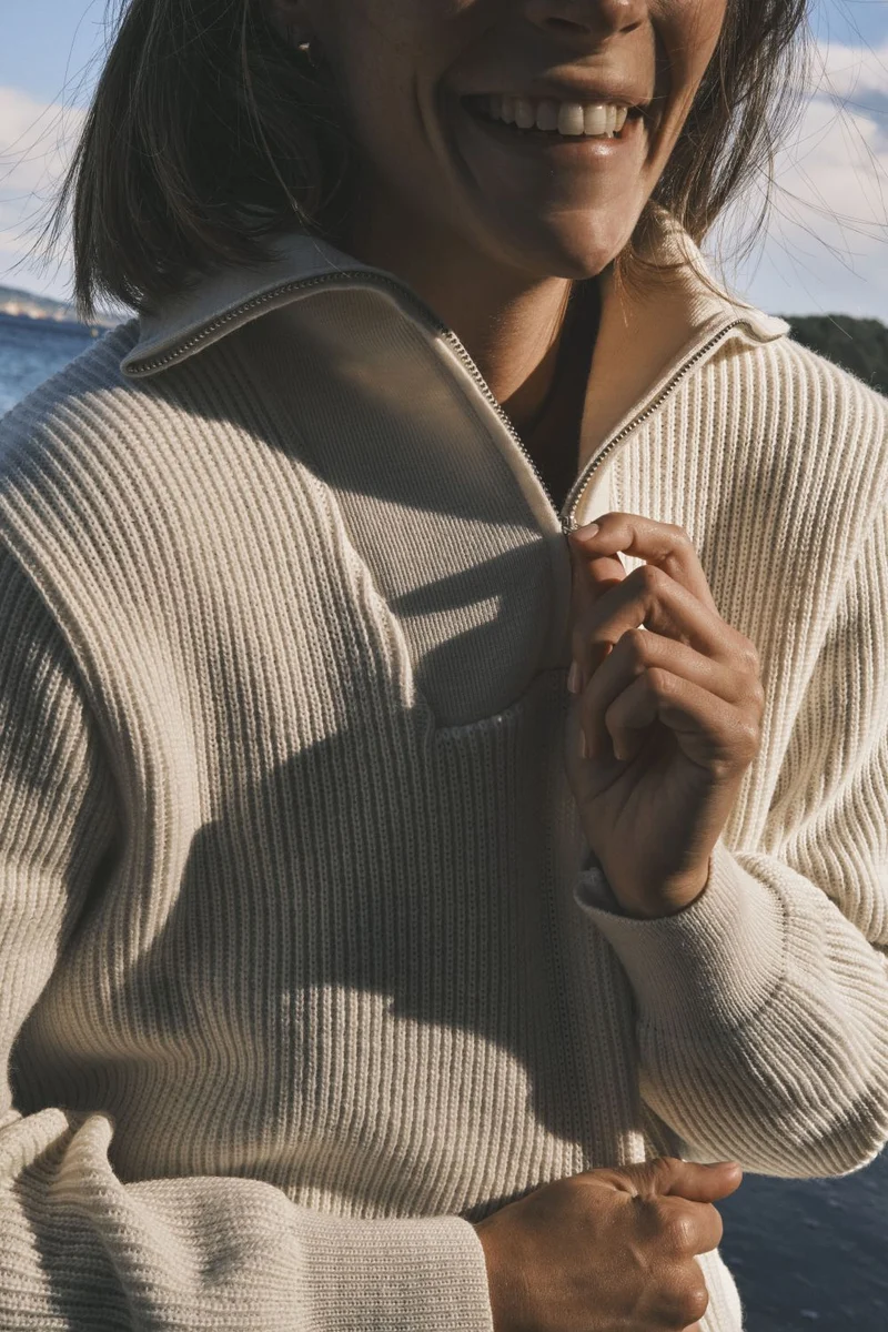 Pull camionneur écru en laine vierge pour femme
