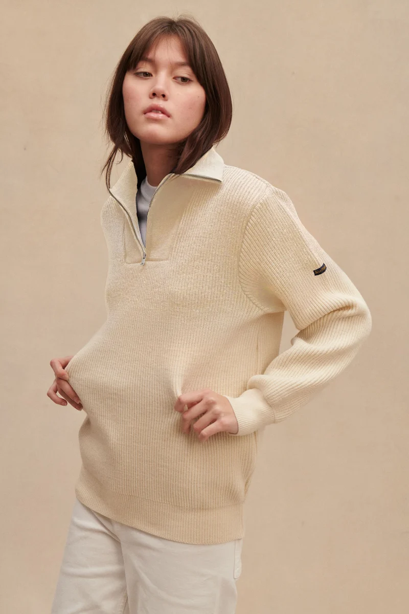 Pull camionneur écru en laine vierge pour femme