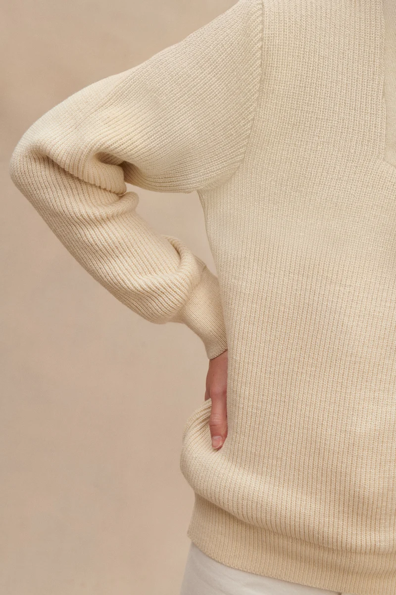 Pull camionneur écru en laine vierge pour femme