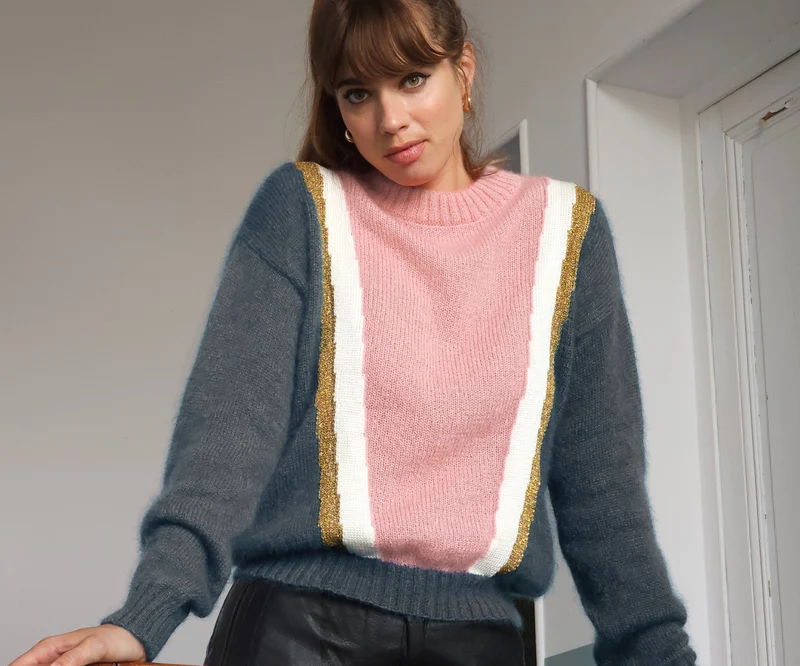 Pull Serena Mohair gris et rose.
