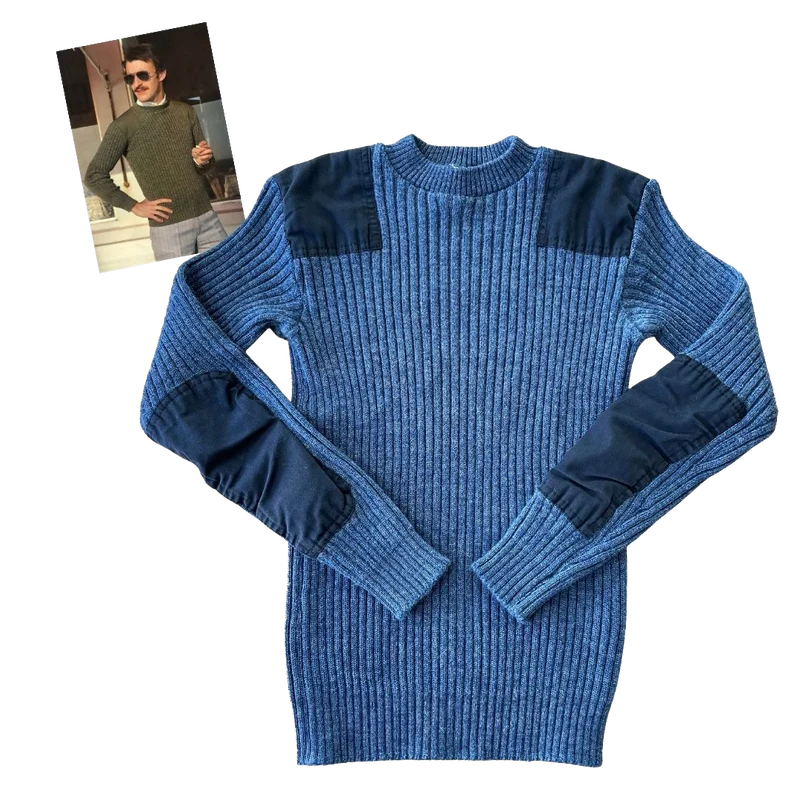 Pull officier bleu ciel avec coudières - Seconde main