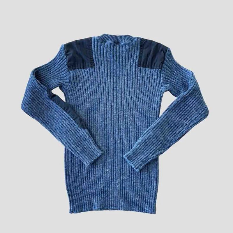 Pull officier bleu ciel avec coudières - Seconde main
